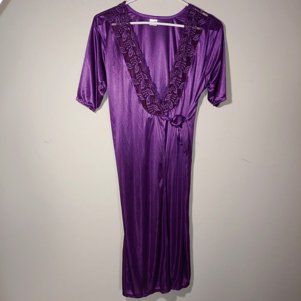 Shyla Nightwear Purple Lace Trim Robe Size M/L